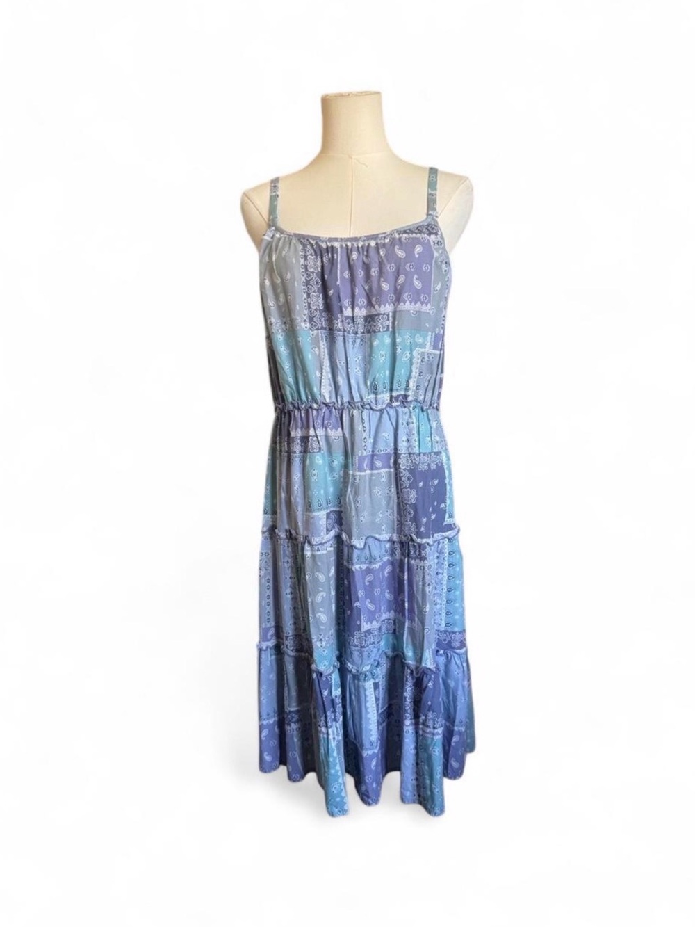 Beachlunchlounge Sleeveless Patchwork Midi Dress in Lavender Blue